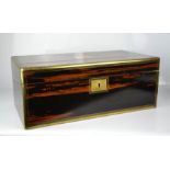 A 19th century coromandel writing box, inlaid with brass, with sloped and fitted interior, 19 by