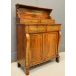 A mid 19th century rosewood and brass inlaid chiffonier, with raised back with gallery rail, two