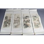 A group of four Japanese scroll watercolours, the Four Seasons.