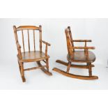 A pair of miniature / doll's early 19th century simulated bamboo beech rocking chairs with