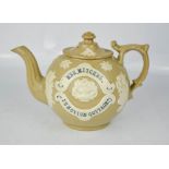 A stoneware 19th century teapot ‘Mrs Mitchell’.