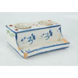A rare 18th century French faience blue and white ink stand. 15.5cms long x 6cms high x 10cms deep