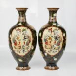 A pair of cloisonne Chinese vases, finely enamelled with pheonix on one side, and dragons the other,