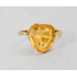 A 9ct gold mounted citrine dress ring, with a heart shaped citrine in a claw setting approx 5.