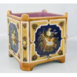 A Minton type jardiniere of square form, each side depicting birds nesting on cobalt blue ground,
