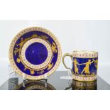 A fine 18th century Sevres enameled porcelain coffee cup and saucer, France, 1780, gilded mark to