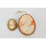 A 9ct gold mounted cameo brooch, with female profile portrait and a further example.