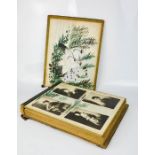 A 19th century black lacquered album containing Japanese postcards in black and white, some with