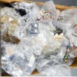 A quantity of costume jewellery including rings, pearl necklaces, some boxed.