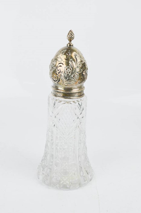 A silver and cut glass sugar sifter, Chester 1907.