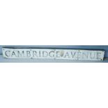 A cast metal road sign; Cambridge Avenue.