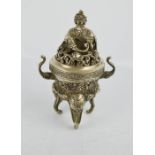 A Tibetan vintage Miau silver hand carved elephant incense burner. 19½ cm high, 13cm wide.