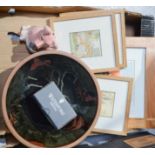 A mixed group of items to include a Wade Natwest baby piggy bank, watercolour of a pig, handmade