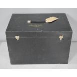 A wooden box, with gilt inscription to the top, painted black. [Being sold for charitable causes