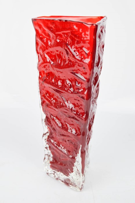 An Art glass red bark textured crystal vase.