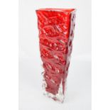 An Art glass red bark textured crystal vase.