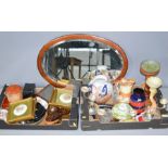 Two boxes to include tortoiseshell dressing table set, German vase and inkstand and an oval mirror.