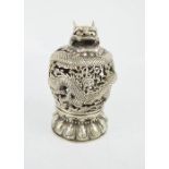 A vintage Tibetan Miau silver Tengyun hand carved dragon incense burner.