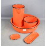 A vintage orange enamelled wash set.