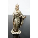 A silvered metal model of a bishop.