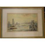 An unsigned watercolour, Blackfriars, 1947. 16 by 26cm.