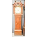 An oak cased longcase clock, with arch painted with David & The Lions Den, eight day movement.