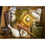 A group of mixed items to include Royal Worcester, copper horn, miniature wine cooler etc.