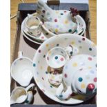 A group of Emma Bridgewater ceramics, in the polka dot pattern, including teapot, bowls, and other
