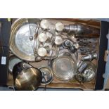 A group of miscellaneous to include linen, silver plate cocktail shaker, crumpet dish and other