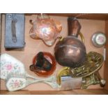 A mixed group of items to include copper, brassware, carnival glass and other items.