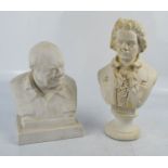 A bust of Winston Churchill by Oscar Nemon for Spode, 1965 together with a bust of Beethoven