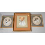 Three pastel on paper portraits of dogs.