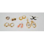 Three pairs of 9ct gold earrings and 9ct gold hoops, 3.3g.