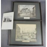 A pair of tinted prints, Swan Inn at Oundle and Oundle together with a pamphlet on Stamford Hospital