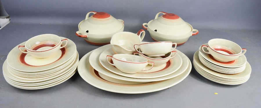 A Susie Cooper Wedding Band Pattern part dinner set, including plates, tureens, bowls etc.