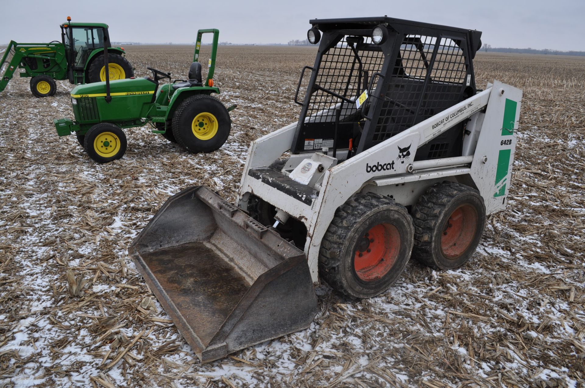 Bobcat 642B skid loader, gas, 5’ bucket, hand & foot controls, 2560 hrs