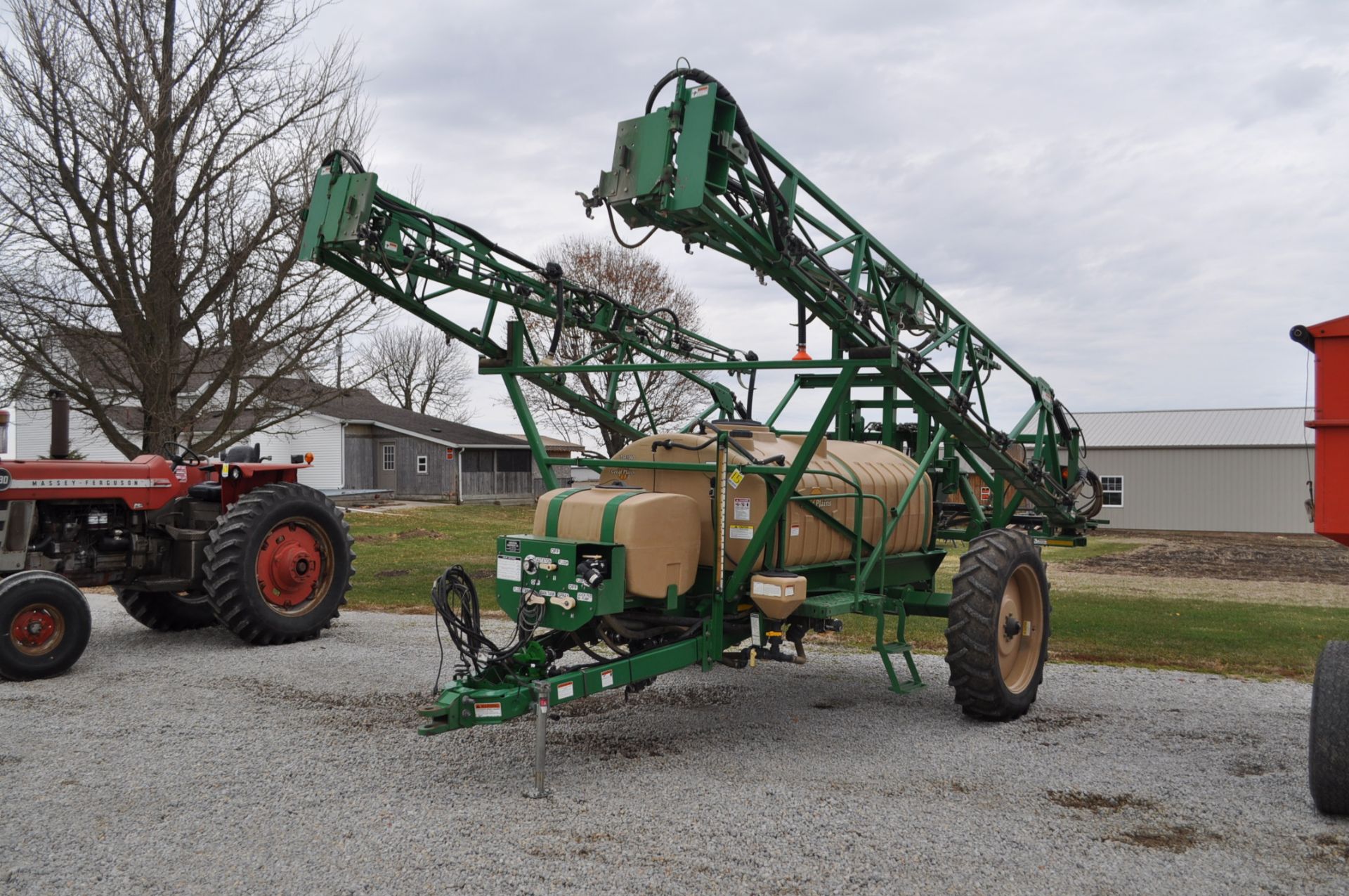 80’ Great Plains TSF 1080 pull-type sprayer, 80’ boom, 1250 gal poly tank, 100 gal rinse tank,