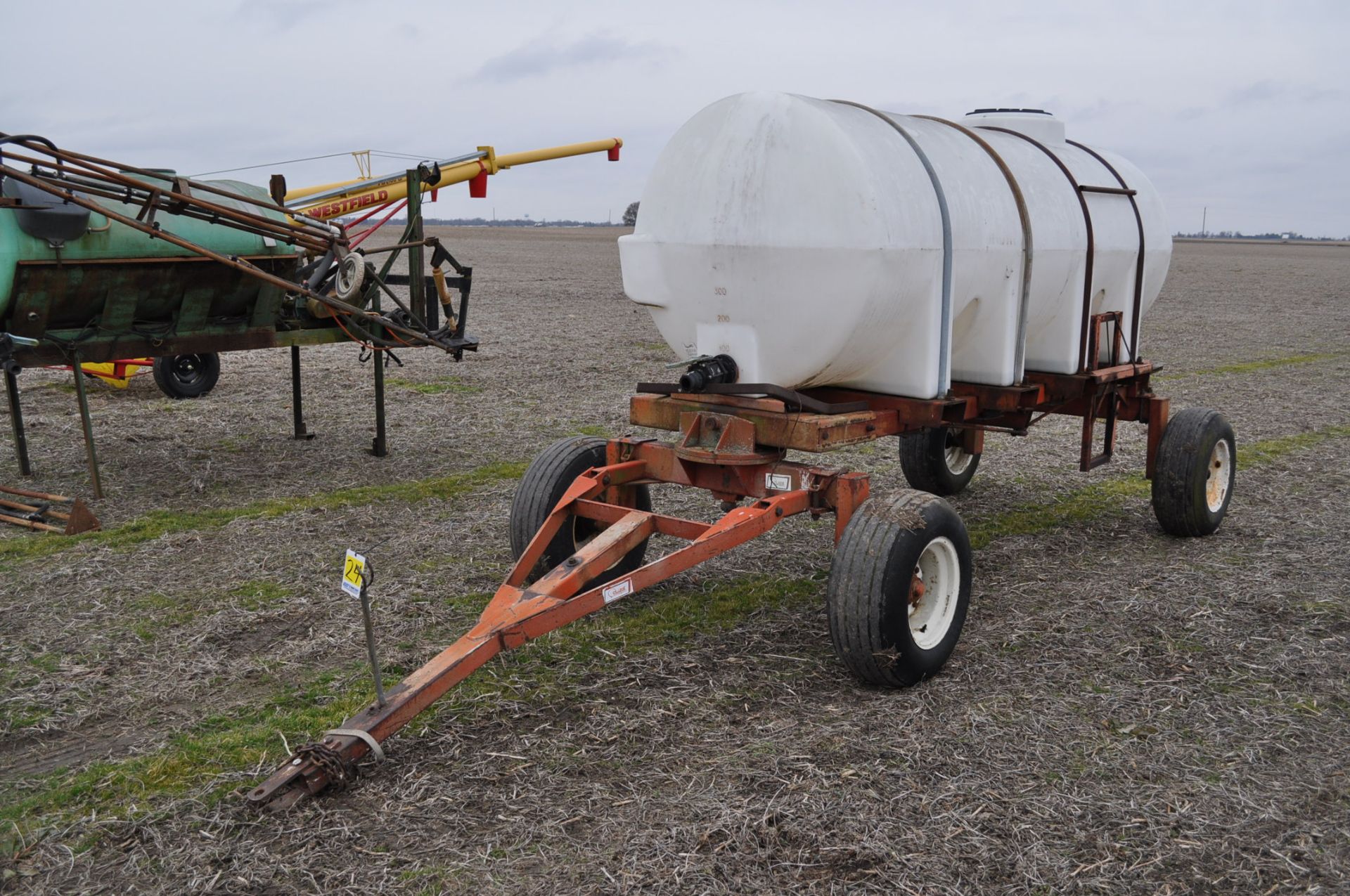 1000 gallon poly nurse trailer on Clark Hi-Boy gear, 11L-15 tires