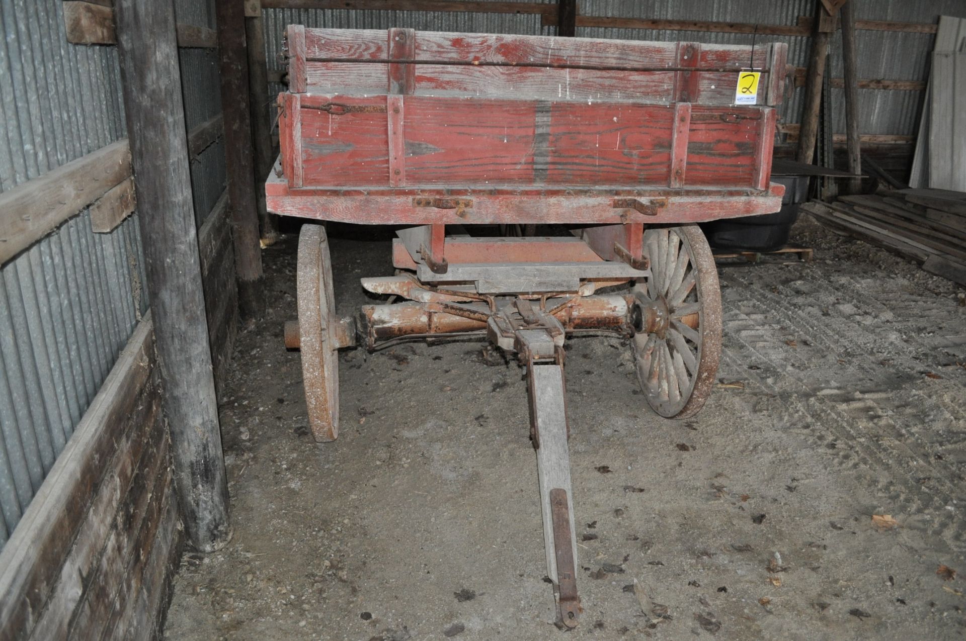 14’ antique wagon, wooden spoke wheels, sideboards, 5th wheel steering - Image 2 of 2