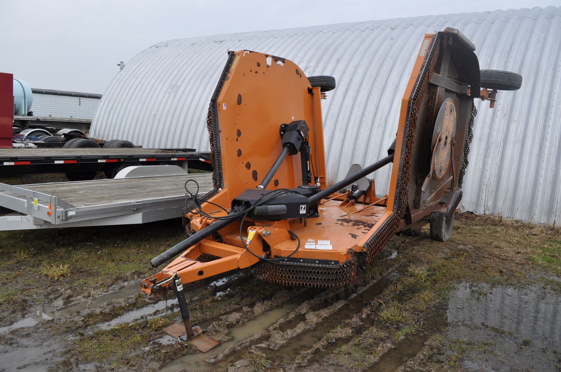 20’ Woods BW240 HD rotary mower, 1000 PTO, spring susp, aircraft tires, front and rear chains