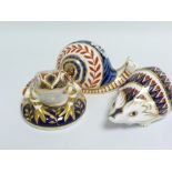 Royal Crown Derby paperweight in the form of a Snail, 10cm high & two others in the form of a