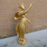 19th century gilt wood figure of a classical female with hand upraised on shell encrusted plinth