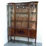 Edwardian mahogany breakfront china display cabinet with glazed astragals flanked by bow front