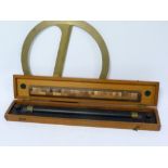 Vintage draughtsman's rolling ruler in wooden case together with a 19th century rosewood ruler inset