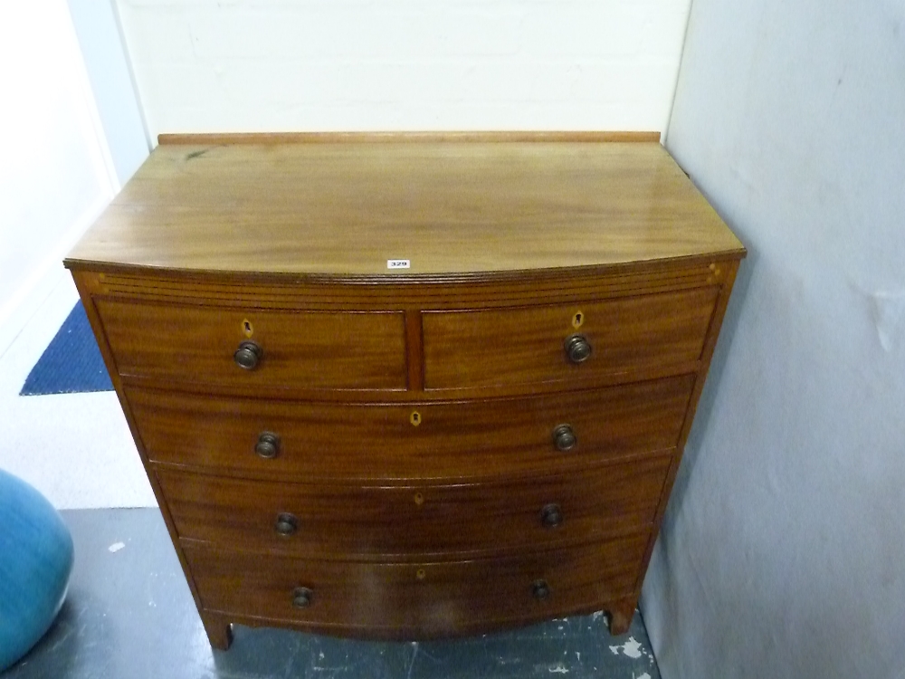 19th century mahogany bow front chest of two short & three long drawers, ebonised stringing & shaped - Image 2 of 2