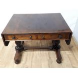 William IV rosewood sofa table by W. Priest, Tudor Street, Blackfriars, the well figured drop flap