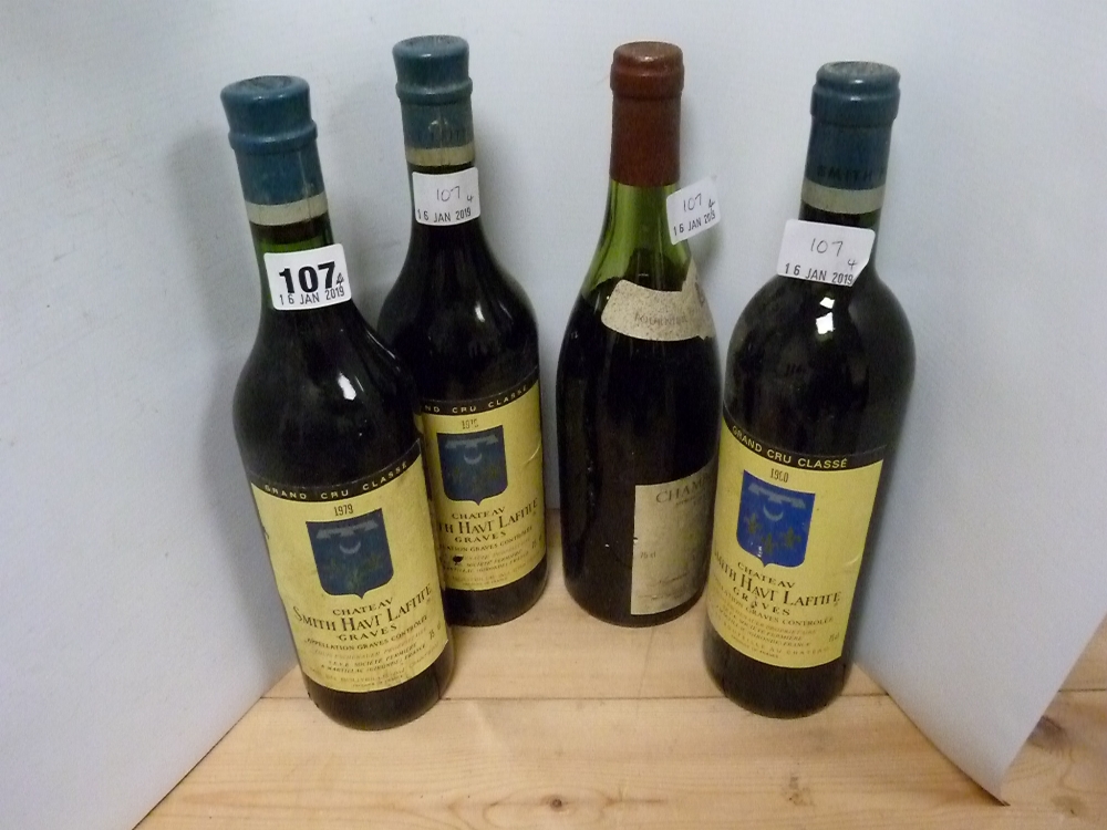 Bordeaux red wine: Chateau Smith Haut Lafitte Graves 1979, two bottles 75cl; another 1980 & red