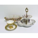 Limoges porcelain cabinet cup & saucer with floral & gilt decoration; a Limoges twin handled pot