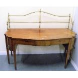 George III mahogany breakfront & serpentine sideboard with brass rail back above three frieze