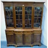 20th century mahogany breakfront cabinet bookcase of small proportions with glazed astragal doors